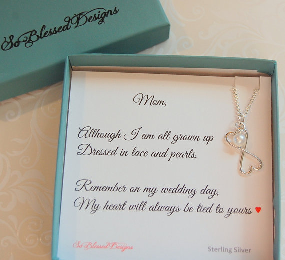 Wedding - Mother of the Bride Gift, Mothers Necklace, Mother of the Groom gift, Silver infinity heart necklace, Mothers POEM, Mom wedding gift