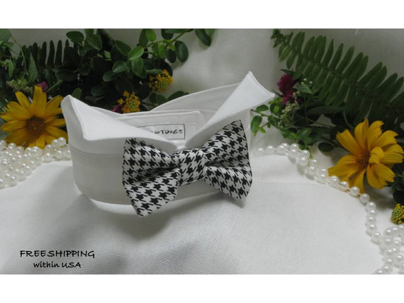 Свадьба - Black&White Hounds-tooth Bow Tie WingtipTuxedo Dog Collar~Dog Ring Bearer~Bow Tie Dog Collar~Dog Tuxedo Collar~Pets~Free Shipping Within USA