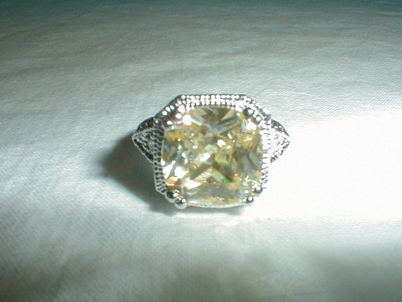 Wedding - stunning vintage canary diamond cz engagement ring sterling silver czs size 7 ring wedding bridal sparkling statement art deco large estate