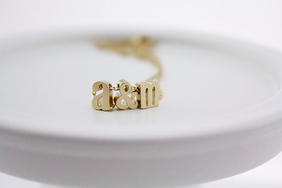 Mariage - Personalized Mini Initials Gold Necklace - Love Necklace - Custom Bridal Monogram Wedding Jewelry