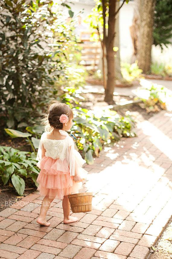 Mariage - Flower Girl Dress, Ivory and Coral Flower Girl Dress, Sparkle Dress Girls, Blush Girls Dress, Baby Girl Party Dress, Sparkle Princess Dress