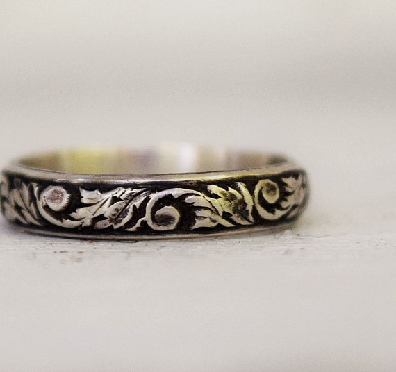 زفاف - Sterling Silver Floral Band - Floral Wedding Band - Stacking Ring - Sterling Silver Ring - Gift For Her