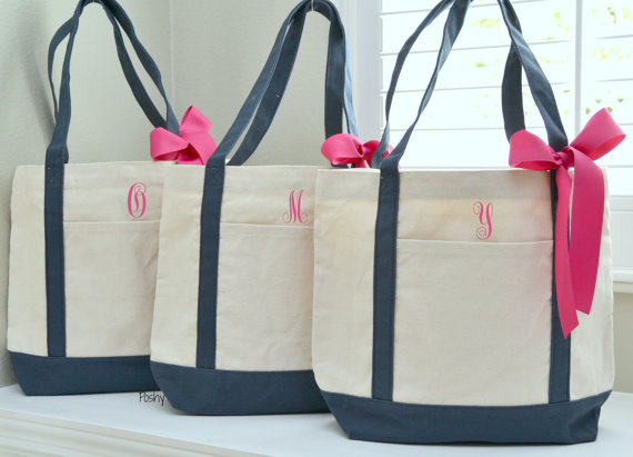 Wedding - Set of 10 Personalized Wedding Bridesmaids Totes Gifts in Navy