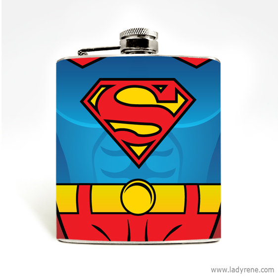 Hochzeit - Superman Hip Flask Hip Flask 6oz Flask Mens Flask Liquor Superhero DC Favor Groomsmen Clark Kent