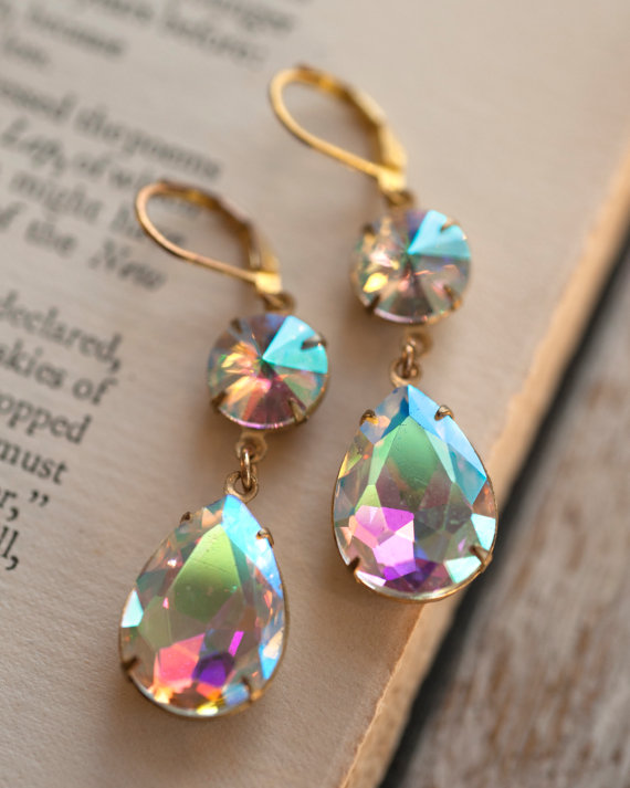 زفاف - Rainbow Gold Estate Style Vintage Earrings Wedding Jewelry Bridal Earrings