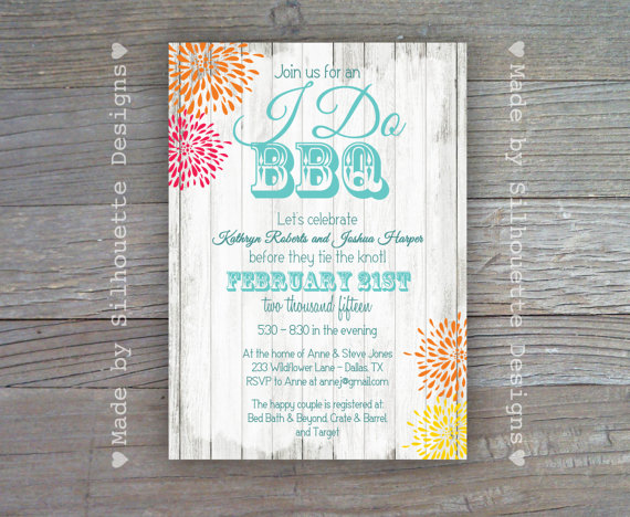 Wedding - Couple's Shower Invitation, Bridal Shower, Wedding Shower - I DO BBQ- Printable File OR Professionally Printed Cards