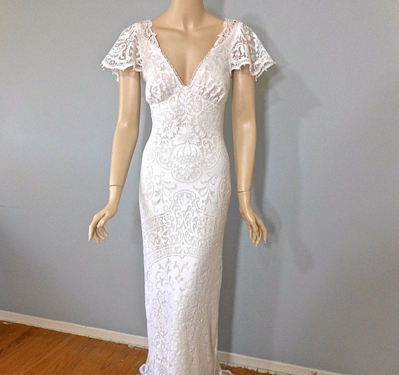 زفاف - VINTAGE Inspired Lace Wedding Dress BOHO Wedding Dress UNIQUE Wedding Dress Sz Small