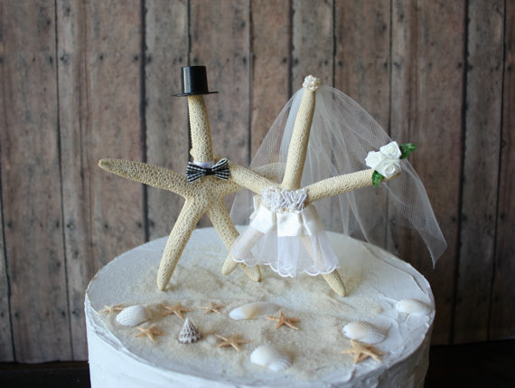 Hochzeit - Ivory-Starfish wedding cake topper-Starfish bride and groom-Starfish wedding topper-bride and groom-Beach wedding