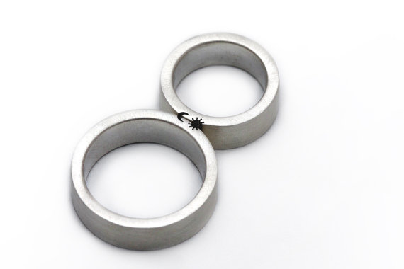 زفاف - Wedding ring set sterling silver, sun and moon ring, personalized wedding rings, promise rings, engagement rings, Mens wedding band,7mm wide