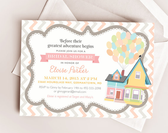 Hochzeit - Disney UP Wedding Bridal or Baby Shower Printable Invitation Design "Our Greatest Adventure" Carl & Ellie's House Going to Paradise Falls