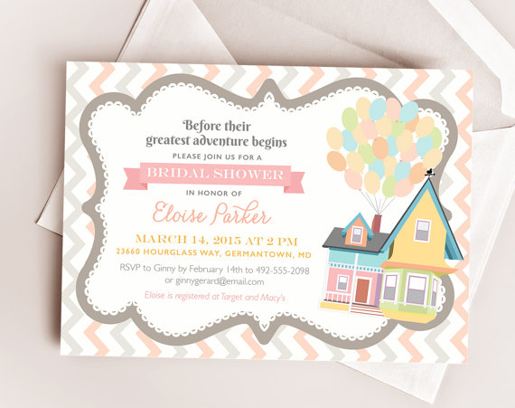 زفاف - Disney UP Wedding Bridal or Baby Shower Printable Invitation Design "Our Greatest Adventure" Carl & Ellie's House Going to Paradise Falls