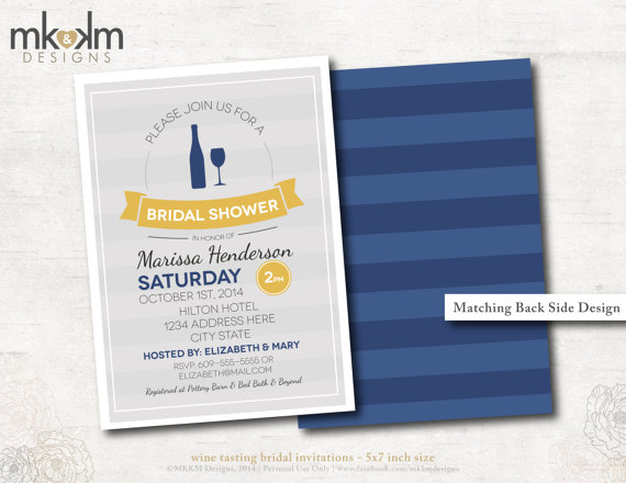 Mariage - Bridal Shower Invitation: Wine Tasting Bridal Shower Theme- Winery - Couple's Shower - Digital File Only - #1108 Navy and Yellow