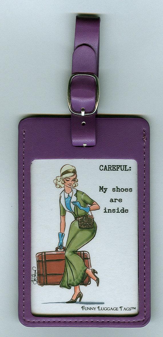 Hochzeit - GORGEOUS LEATHER Funny Luggage Tag - CAREFUL My shoes are inside