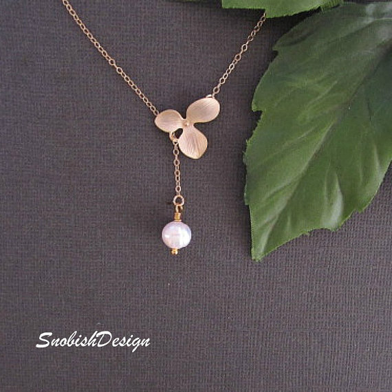 Wedding - Orchid Necklace, Custom Birthstone Necklace, Dainty Gold Necklace, Wedding Jewelry, Gemstone Necklace, Simple Lariat, Mothers Necklace