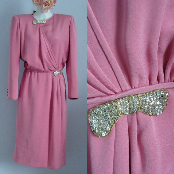 Wedding - Free Shipping Vintage Dress, 1970s Dress, Valentino Night, Valentino,  Pink Evening Dress, Dinner Dress,  Pink Formal Dress, Wedding