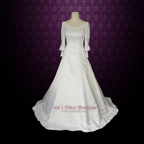 Свадьба - Long Sleeves Wedding Dress Modest Wedding Dress with Detachable Train 