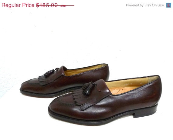 زفاف - ON SALE Men's Hickey Freeman Shoes Brown Burgundy Leather Tassel Slipon Loafer Italy Size 9.5