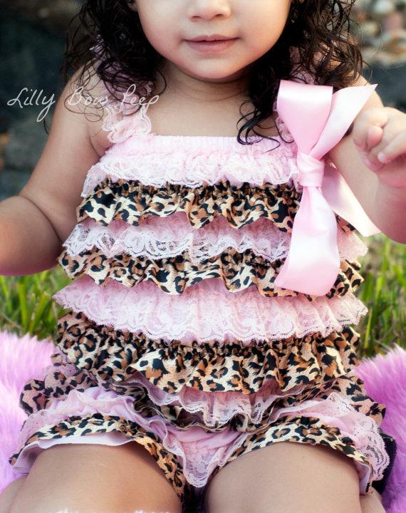 Wedding - Pink & Brown Leopard Print Lace Petti Romper - Baby Girl Clothes -Preemie-Newborn Girl-Infant-Child-Toddler-Flower Girl Dress-Leopard Outfit