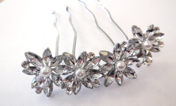 زفاف - Hair Comb Rhinestones White Pearl Silver Tone Sparkly Floral Bridal Hair Accessories Wedding Jewelry Prom Special Occasion