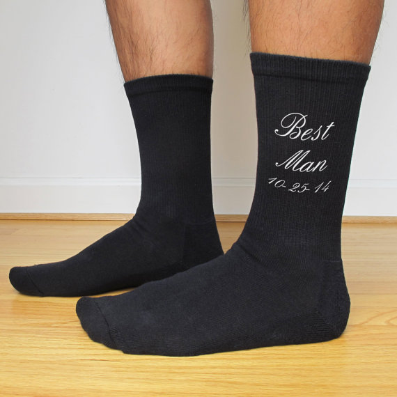 زفاف - Wedding Dress Socks for the Groom, Best Man, Groomsmen, Mens Black Socks, Personalized Wedding Attire Accessory, Wedding Git Idea