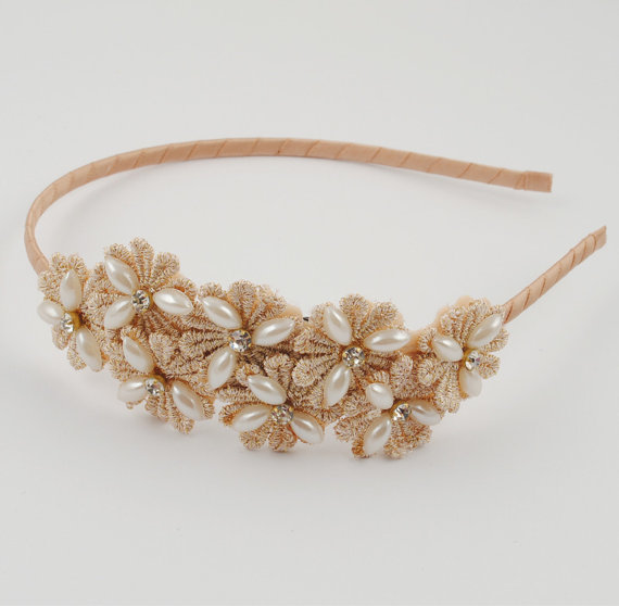 زفاف - champagne headband plastic gold flower girl hard headband toddler gold wedding headband ivory headband hair accessory birthday headband