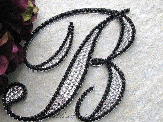 Свадьба - Crystallized Elegance Black and Clear Monogram Wedding Cake Topper with Swarovski Crystals