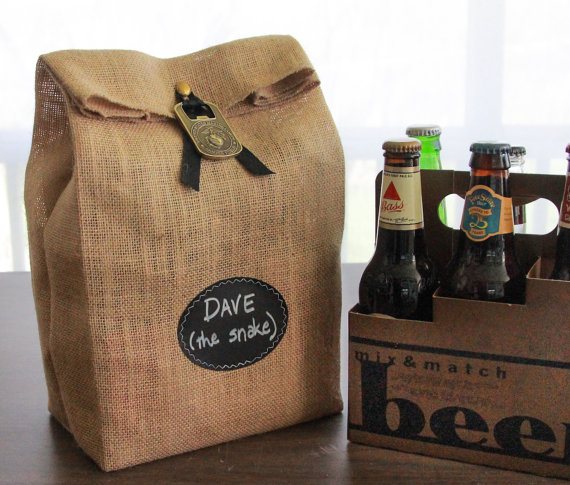 Wedding - Sets of 4 - 7 Burlap 6-Pack Sacks with Re-Useable Chalkboard Labels for Gifting and Decorating
