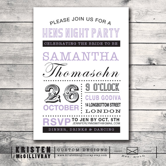 Hochzeit - Hens Night Party Invitation-Customizable- Print Order Deposit or Digital File for DIY Printing