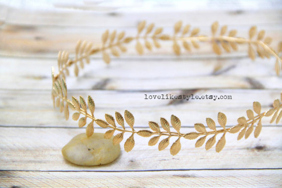 زفاف - Gold Leaf Crown, Laurel Wreath Headband,Wedding Head Piece,Branch Headband,Boho Crown Headband