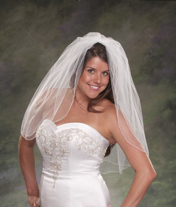 Wedding - Wedding Veils Waist Length Veils 2 Tier Pencil Edge Veils 30 Inch Long Bridal Veils 2 Layer Ivory Veils Tulle Veils White Veils Elbow Length
