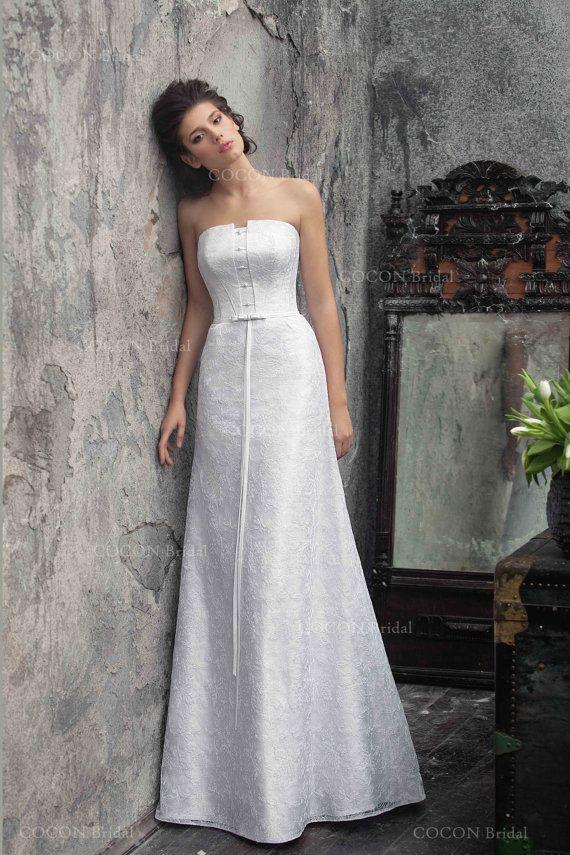 Hochzeit - A Classic Wedding Dress Strapless A-line Stunning Wedding Dress Satin And Lace Wedding Gown - "Kapela"
