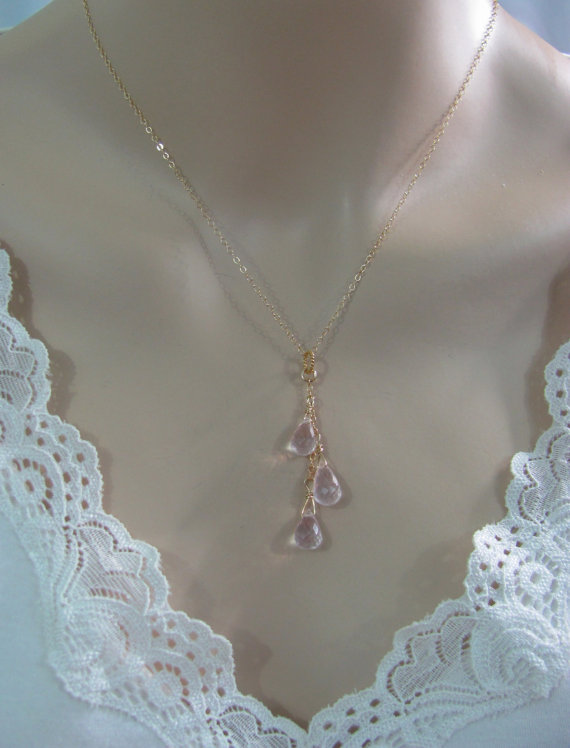 Свадьба - Rose Quartz 14K Gold Filled Necklace, Rose Quartz Necklace, Rose Quartz Cluster Necklace, Rose Quartz Briolettes,Wedding Jewelry, Bride Gift