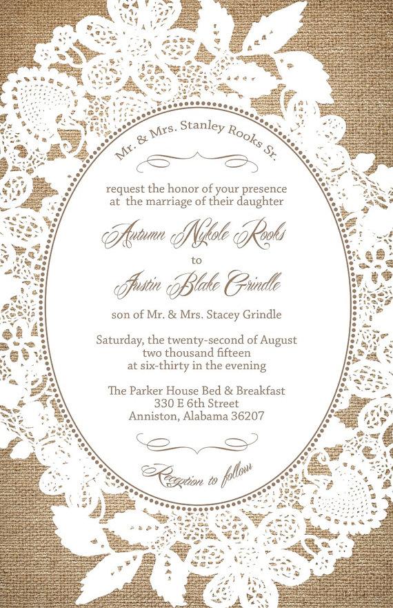 Mariage - Burlap and Lace Wedding Invitations, Rustic Summer Wedding, RUSH Custom Wedding Invitation Listing for sslove1989