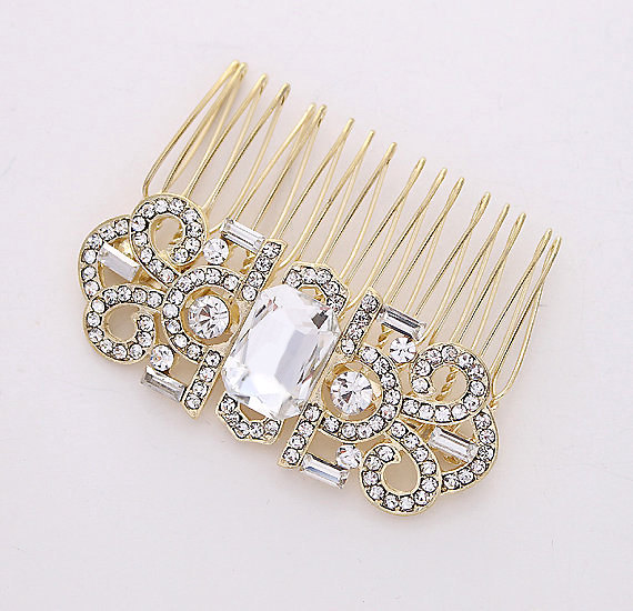 Mariage - Art Deco Hair Comb Crystal Gold Comb Bride Hair Piece Gatsby Old Hollywood Wedding Hair Combs Bridal Jewelry Art Deco Bridal Accessory