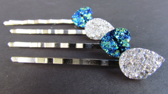 Wedding - titanium druzy bobby pins (8) - druzy jewelry - hair accessories - drusy hair pins - wedding hair piece