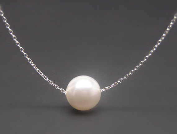 Wedding jewelry Sieraden Kettingen Hangers Single Floating Pearl Necklace Bridesmaids Gift Gift for her Single pearl Sterling silver Bridal necklace 