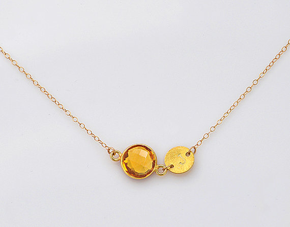 Wedding - Custom November birthstone Necklace - Personalized necklace - citrine necklace - initial necklace - bridesmaid necklace - gold or silver