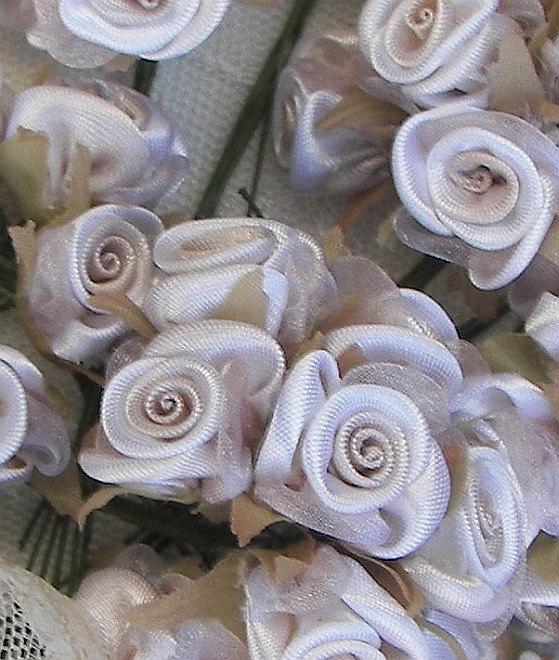 Hochzeit - 36 pc Champagne Tan Wired Satin Organza Rose Flower Applique Bridal Wedding Bouquet