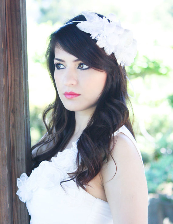 Wedding - white bridal flower hair crown, woodland wedding, white flower, milinery flowerwedding hair accessories