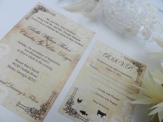 Hochzeit - Lace Vintage Rustic Wedding Invitations - Sample Set