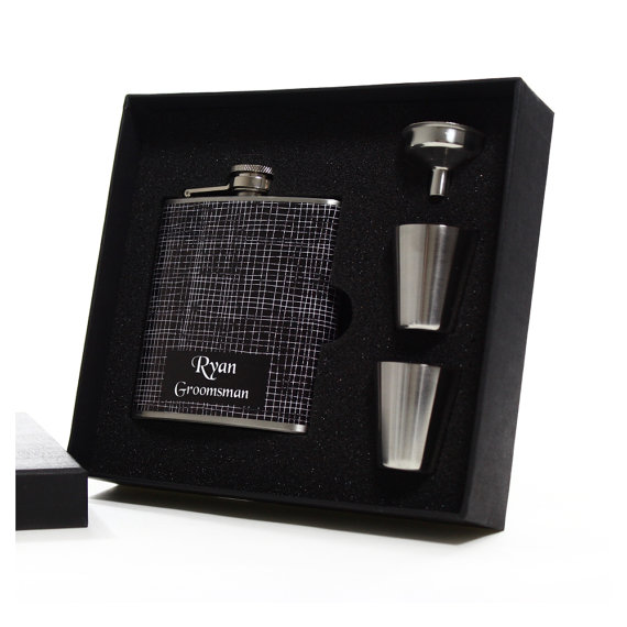 Hochzeit - 4, Groomsmen Gift Flask Box Sets with Shot Glasses, Funnels and Gift Boxes