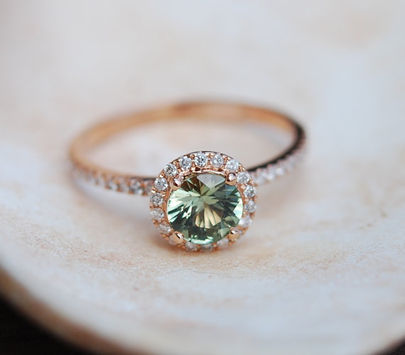 Wedding - 1ct Sparkling Green Tea sapphire ring 14k white gold engagement ring