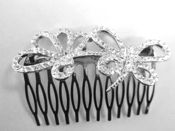 Свадьба - Hair Comb Rhinestones Butterfly Silver Tone Sparkly Bridal Hair Accessories Wedding Jewelry Prom Special Occasion