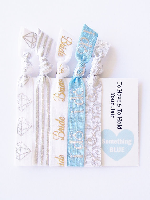 Mariage - To Have & To Hold Hair Tie Gift Set Bride I do Something Blue hair ties ponytail holder bachelorette bridal shower party favor wedding gift
