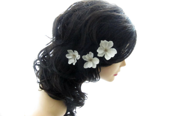 Mariage - Ivory Flower Hair Pins - set of 3 - Wedding Hair Accessories, Small Hair Flowers