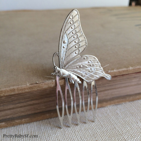 Wedding - Butterfly comb,  butterfly wedding, silver hair Comb, Garden wedding hair accessories headpiece bridal comb brass gold insect hair clip