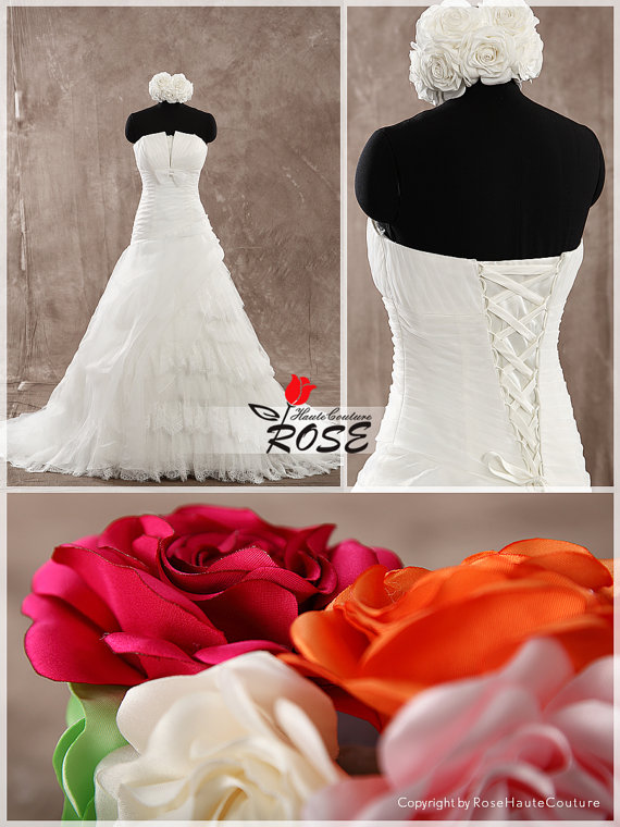 زفاف - A Line Strapless Wedding Dress Organza Bridal Gown Lace Up Back Style WD147