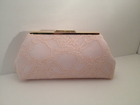 Mariage - Victorian Rose Lace Clutch Purse with Silver Tone  Snap Close Frame, Bridesmaid, Wedding, Victorian, Romance, Apricot Clutch, Bridal Clutch
