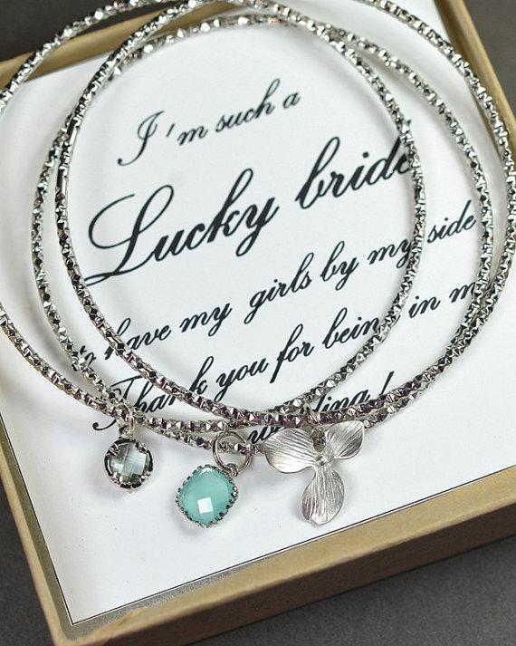 زفاف - Charcoal gray bridesmaid bracelet,mint gray bangle set ,Mint bracelet,Bridesmaid Jewelry Bridesmaid Wedding Bridal Jewelry -Bridesmaid gifts