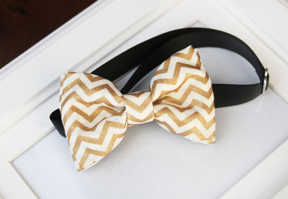 Mariage - Gold chevron Bow-tie for babies, toddlers, boys and teens - Adjustable neck-strap